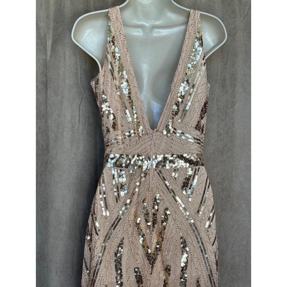 Unique Vintage Blush Pink Sequin Fringe V Neck Flapper Dress M NWOT - Picture 6 of 8